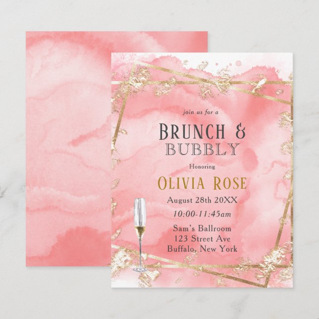 Rosa Guld Fairytale Brunch & Bubbly-inbjudan Inbjudningar (Fram/baksida)