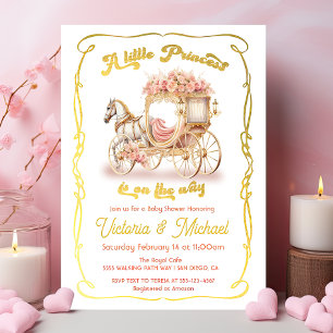 Rosa Guld Fairytale Princess Horse Carriage Shower Inbjudningar
