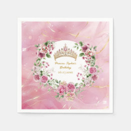 Rosa Guld Fairytale Princess Krona Birthday Napkin Pappersservett
