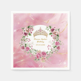 Rosa Guld Fairytale Princess Krona Birthday Napkin Pappersservett