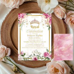 Rosa Guld Fairytale Princess Krona Födelsedagsfest Inbjudningar
