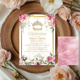 Rosa Guld Fairytale Princess Krona Födelsedagsfest Inbjudningar