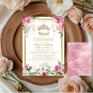 Rosa Guld Fairytale Princess Krona Födelsedagsfest Inbjudningar