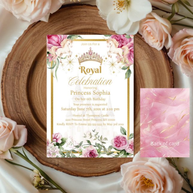 Rosa Guld Fairytale Princess Krona Födelsedagsfest Inbjudningar (Skapare uppladdad)