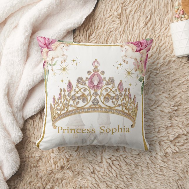 Rosa Guld Fairytale Princess Krona Födelsedagsfest Kudde (Filt)