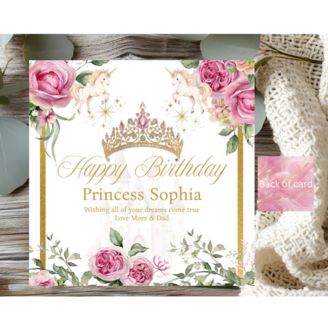 Rosa Guld Fairytale Princess Krona födelsedagskort (Skapare uppladdad)