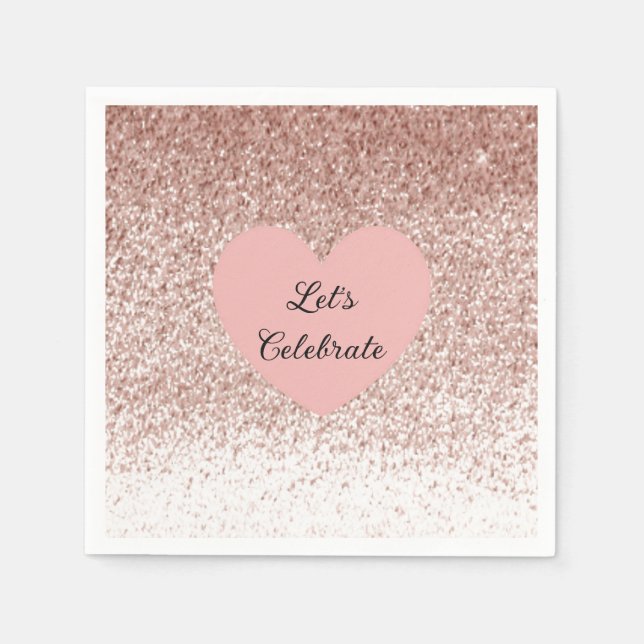 Rosa Guld Falsk Glitter Design Servett (Framsidan)