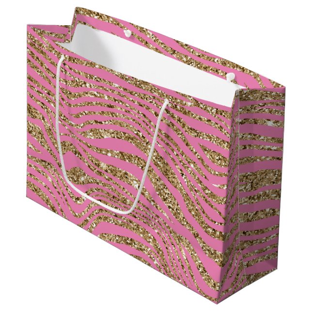Rosa Guld Falskt Glitter Zebra  (Framsidan Vinklad)