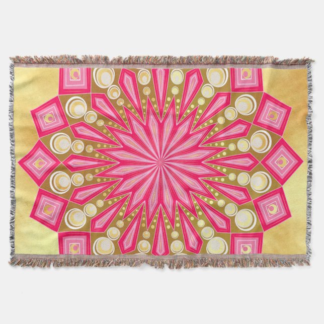 Rosa Guld Fantasi Mandala Filt (Framsidan)