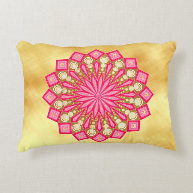 Rosa Guld Fantasy Mandala Prydnadskudde (Framsidan)