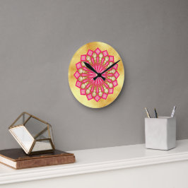 Rosa Guld Fantasy Mandala Rund Klocka