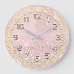 Rosa Guld Faux Crystals Glitter Spark Nimber Metal Stor Klocka