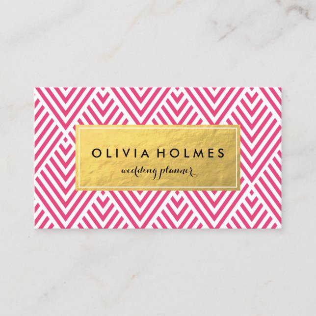 Rosa & Guld Faux Foil Chevron Affärskort Visitkort (Framsida)