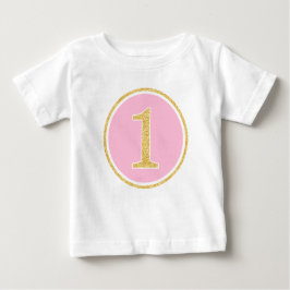 Rosa Guld Faux Glitter Circle 1:a födelsedag Tee