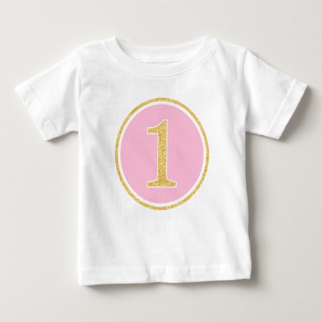 Rosa Guld Faux Glitter Circle 1:a födelsedag Tee (Framsida)