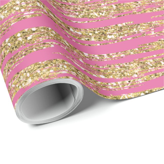 Rosa Guld Faux Glitter Rand Presentpapper (Rullad Hörn)