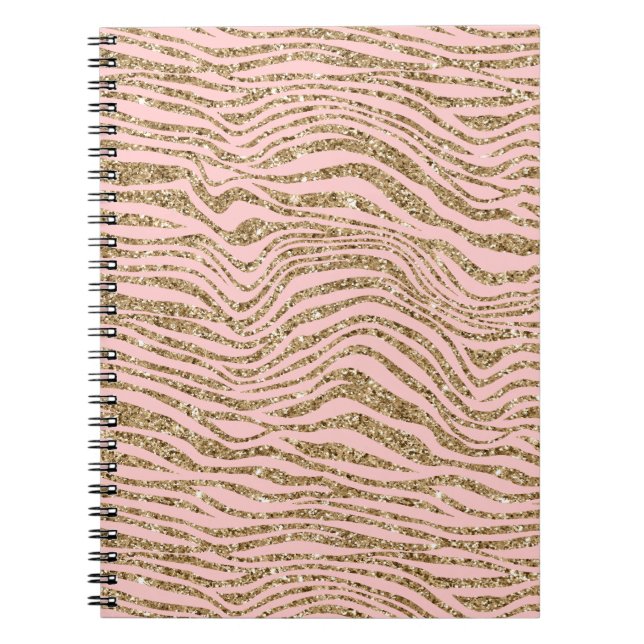 Rosa Guld Faux Glitter Zebra tryck Anteckningsbok (Framsidan)