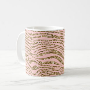 Rosa Guld Faux Glitter Zebra tryck Kaffemugg