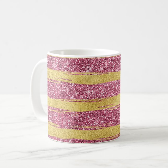Rosa Guld Faux Glittery Rand Kaffemugg (Framsida vänster)