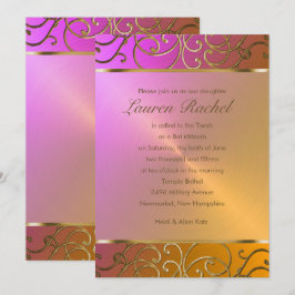 Rosa Guld Filigree för Orangen bat mitzvah Elegant Inbjudningar