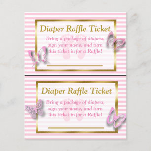 Rosa & Guld Fjäril Baby Shower Blöja Lotteri