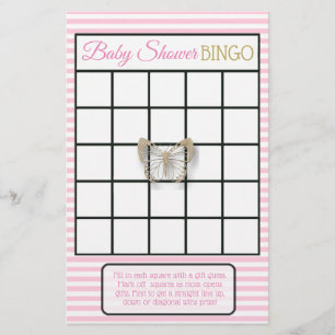 Rosa & Guld Fjäril Baby Shower Spel Flygblad
