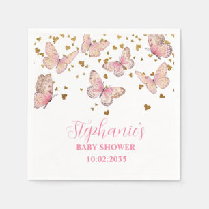 Rosa & Guld Fjäril Kysser Baby Shower  Pappersservett