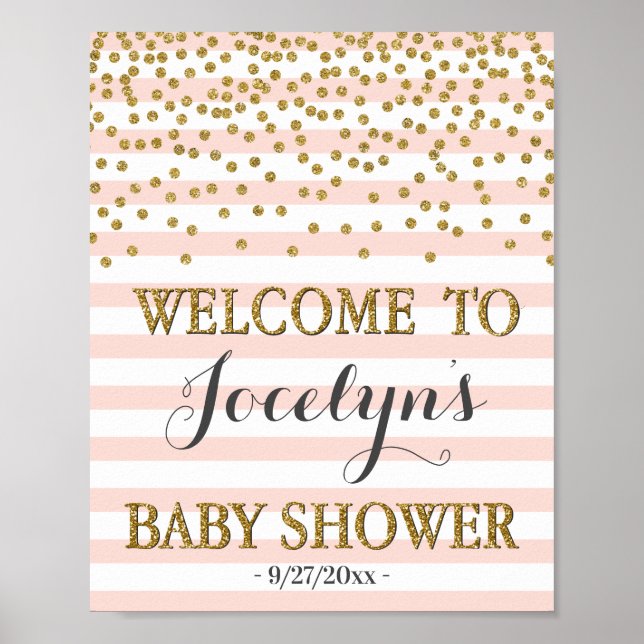 Rosa Guld Flick Baby Shower Välkomstskylt Poster (Framsidan)