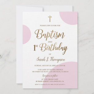 Rosa Guld Flicka Baptism 1:a födelsedag Inbjudningar