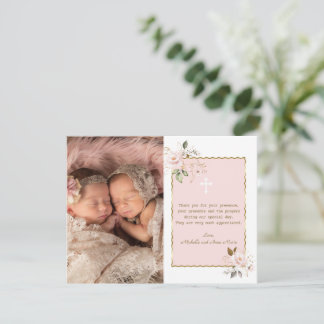 Rosa Guld Flowers Photo Girls Twillingars Baptism Tack Kort