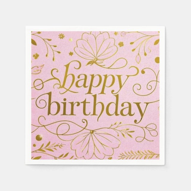 Rosa Guld födelsedag lyxig elegant extravagant Pappersservett (Framsidan)
