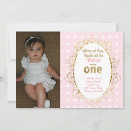 Rosa & Guld födelsedagsinbjudningar | Rosett band Inbjudningar