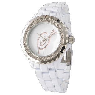 Rosa guld för elegant för Monogram initial Faux Armbandsur