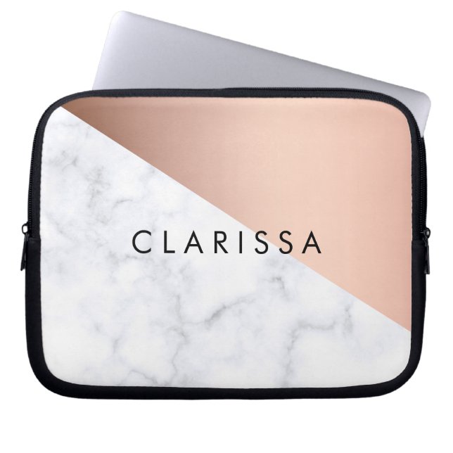 Rosa guld för elegant geometrisk vitmarmor för laptop sleeve (Framsidan)