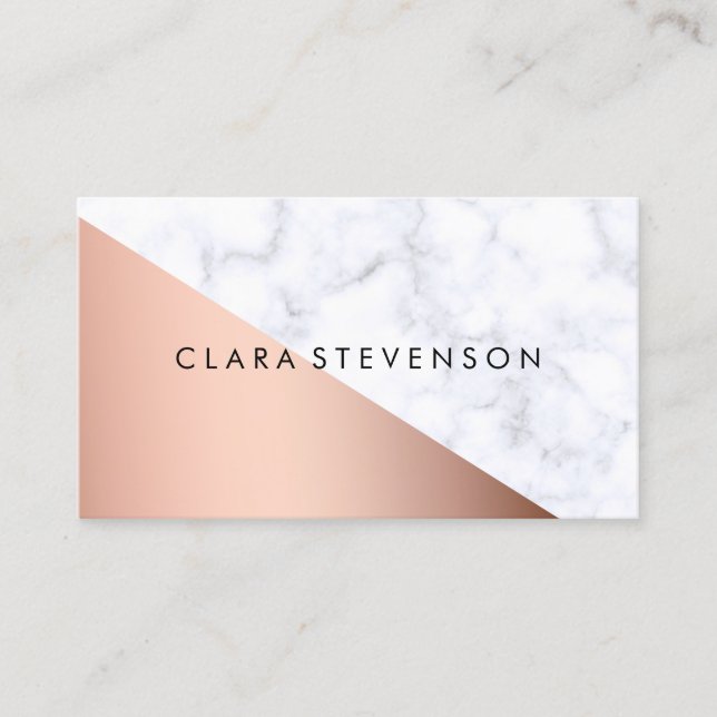 Rosa guld för elegant geometrisk vitmarmor för visitkort (Framsida)