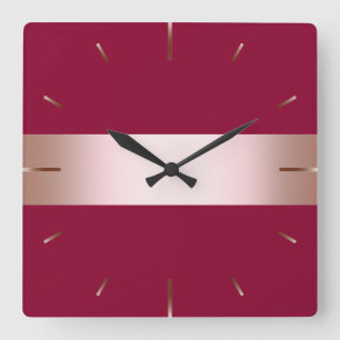 Rosa guld för elegant modern chick & burgundy fyrkantig klocka