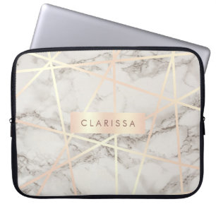 Rosa guld för stilfull nätt chick & vitmarmor laptop fodral