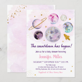 Rosa Guld Galaxy Countdown har startat babyskor Inbjudningar