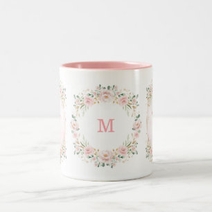 Rosa Guld Garden Flowers Utandningsmonogram Två-Tonad Mugg
