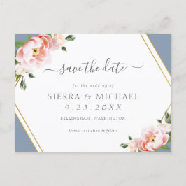 Rosa Guld Geometrisk Dammt Blå Save the Date Meddelande Vykort