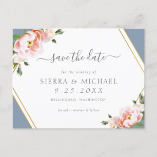 Rosa Guld Geometrisk Dammt Blå Save the Date Meddelande Vykort