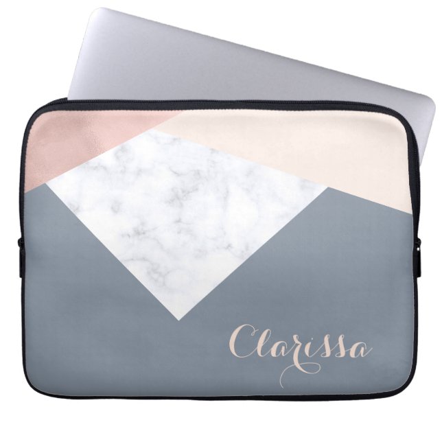 rosa guld- geometrisk grå färgbeige för elegant laptop sleeve (Framsidan)