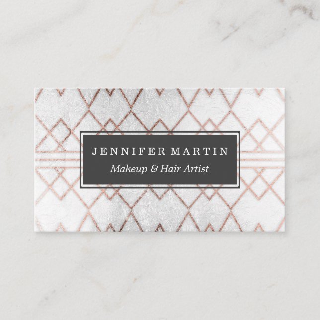 Rosa guld- geometriska trianglar för chic modern visitkort (Framsida)