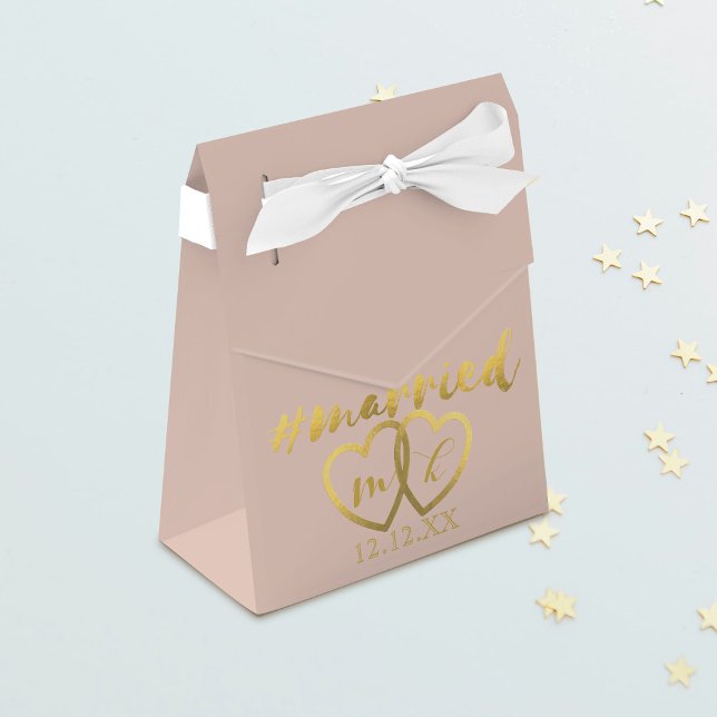  Rosa Guld, gifta hörn, favoritboxar för bröllopsb Presentaskar (Blush Pink Gold Married Hearts Wedding Favour Boxes just for you)