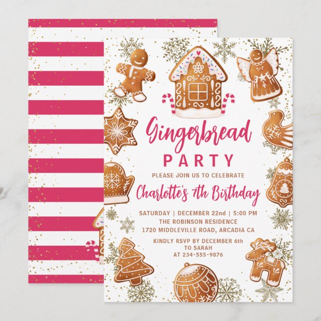 Rosa Guld Gingertea Cookie Decororation Birthday Inbjudningar (Fram/baksida)