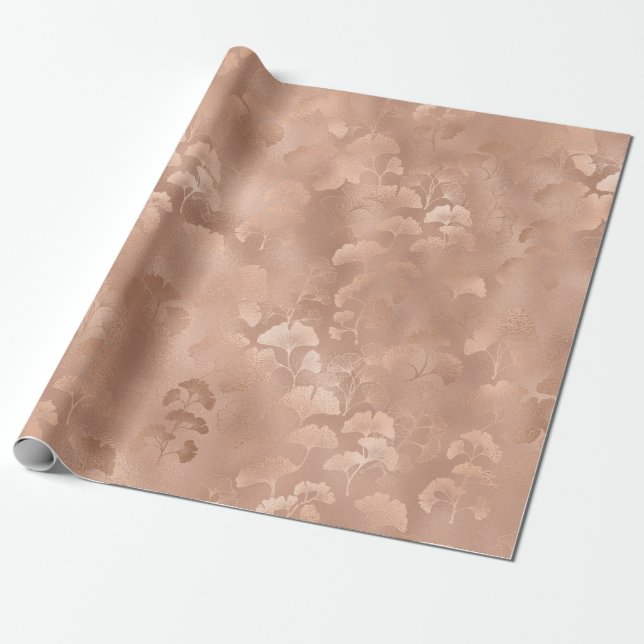 Rosa Guld Ginkgo Blad Elegant Botanisk 8 Presentpapper (Utrullad)
