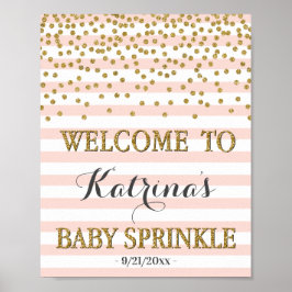 Rosa Guld Girl Baby Sprinkle Välkomstskylt Poster