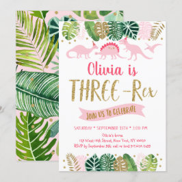 Rosa Guld Girl Dinosaur TRE REX Birthday Inbjudningar