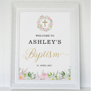 Rosa Guld Girl Girl Baptism Välkommen Poster