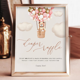 Rosa Guld Girls Bear Balloons Diaper Raffle Sign Fototryck